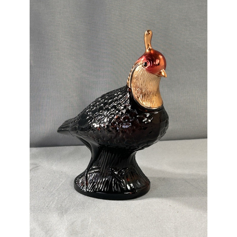 Vintage 70's Avon Quail Decanter Brown Glass Empty Decor Bird